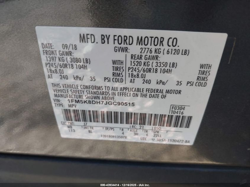 2018 Ford Explorer Xlt VIN: 1FM5K8DH7JGC90515 Lot: 43934414