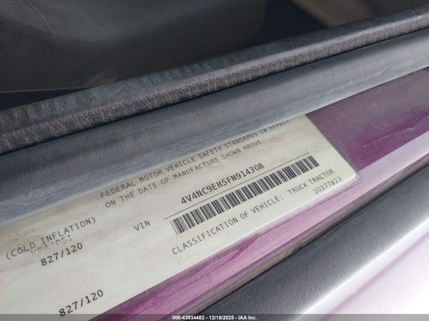 2015 Volvo Vn Vnl VIN: 4V4NC9EH5FN914308 Lot: 43934482