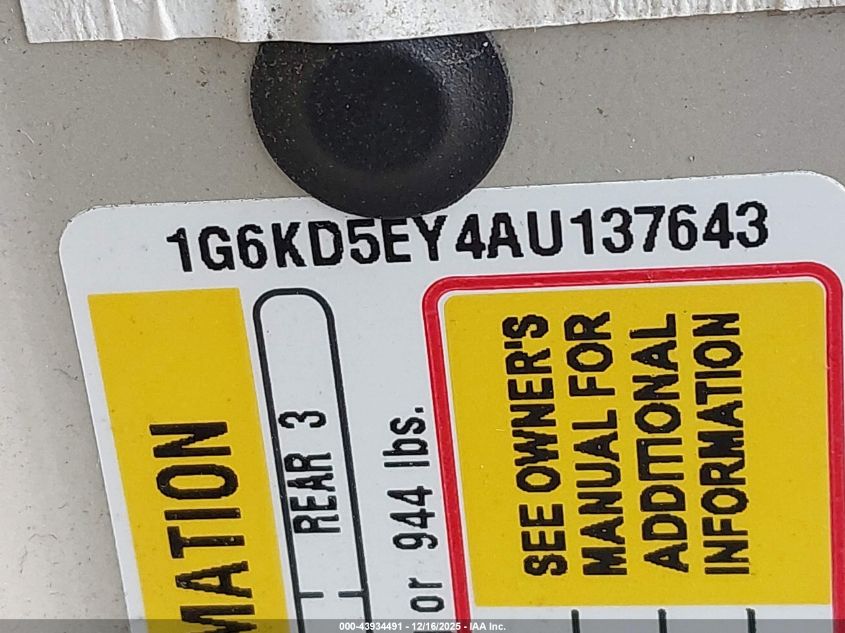 2010 Cadillac Dts Luxury Collection VIN: 1G6KD5EY4AU137643 Lot: 43934491