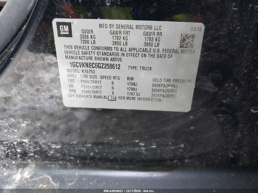 2016 Chevrolet Silverado 1500 Ls VIN: 1GCVKNEC6GZ258612 Lot: 43934521