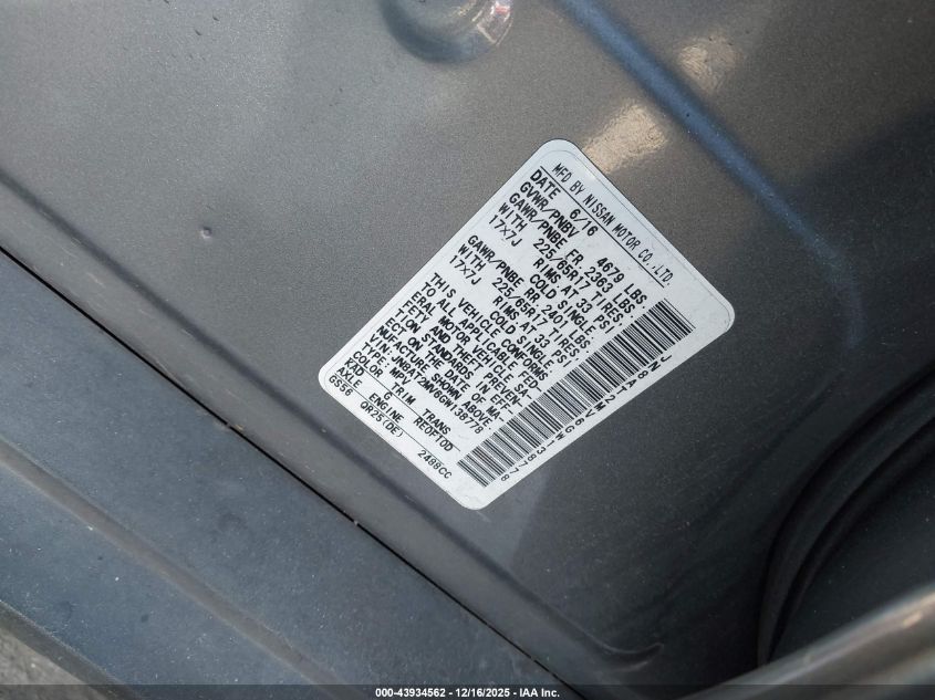 2016 Nissan Rogue Sv VIN: JN8AT2MV6GW138778 Lot: 43934562