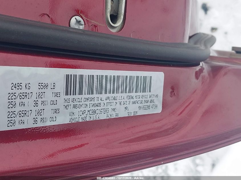 2019 Jeep Cherokee Latitude 4X4 VIN: 1C4PJMCB8KD167203 Lot: 43934583