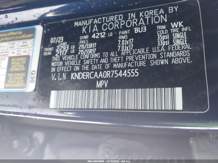 2024 Kia Seltos Ex VIN: KNDERCAA0R7544555 Lot: 43934596