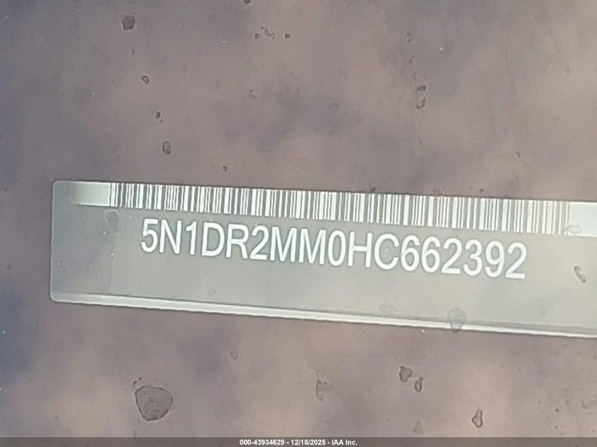 2017 Nissan Pathfinder Sl VIN: 5N1DR2MM0HC662392 Lot: 43934629