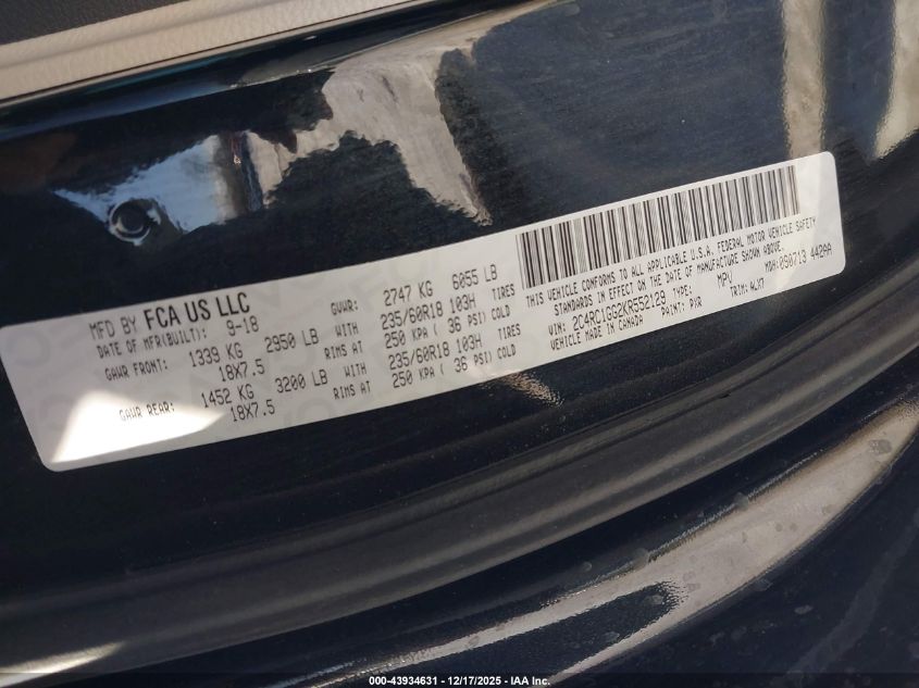 2019 Chrysler Pacifica Limited VIN: 2C4RC1GG2KR552129 Lot: 43934631