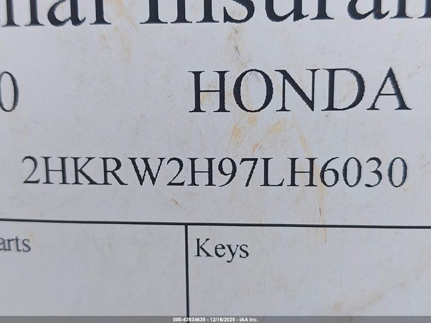 2020 Honda Cr-V Awd Touring VIN: 2HKRW2H97LH6030 Lot: 43934639