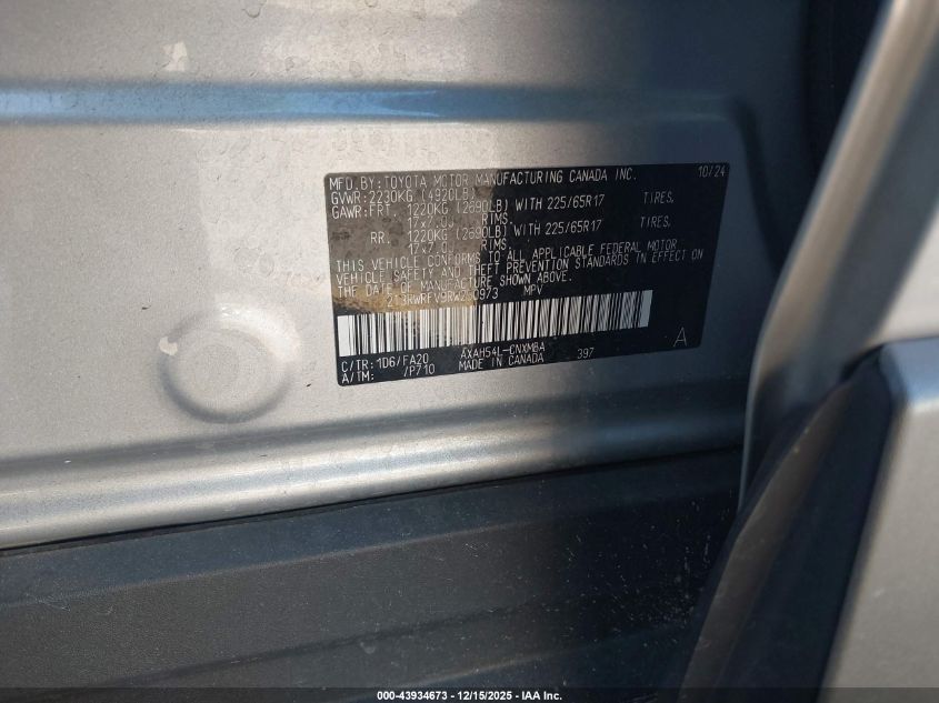 2024 Toyota Rav4 Hybrid Xle VIN: 2T3RWRFV9RW250973 Lot: 43934673