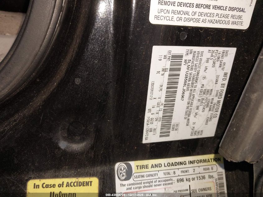 2008 Lincoln Navigator VIN: 5LMFU28588LJ06967 Lot: 43934725