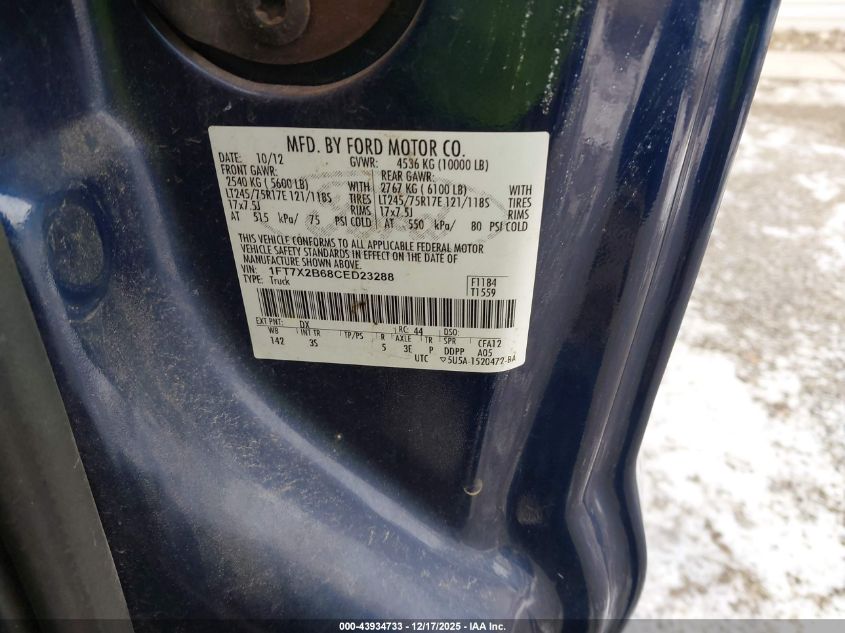 2012 Ford F-250 Xlt VIN: 1FT7X2B68CED23288 Lot: 43934733