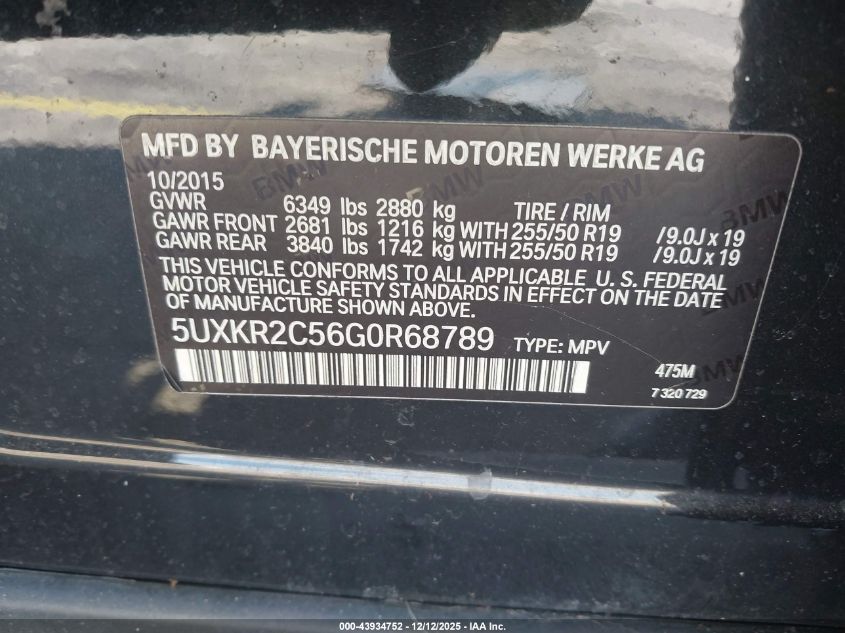 2016 BMW X5 Sdrive35I VIN: 5UXKR2C56G0R68789 Lot: 43934752