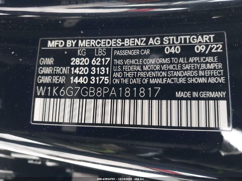 2023 Mercedes-Benz S 580 4Matic VIN: W1K6G7GB8PA181817 Lot: 43934761