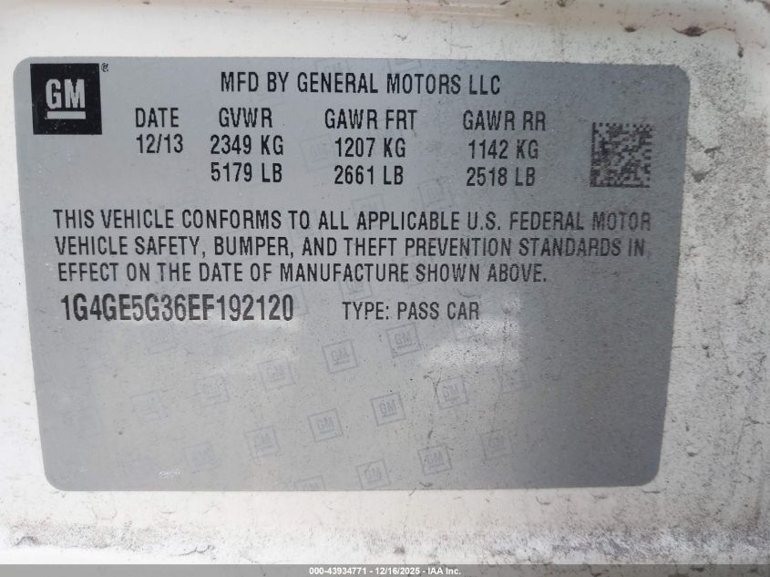 2014 Buick Lacrosse Premium I Group VIN: 1G4GE5G36EF192120 Lot: 43934771