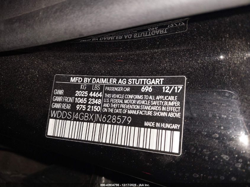 2018 Mercedes-Benz Cla 250 4Matic VIN: WDDSJ4GBXJN628579 Lot: 43934798