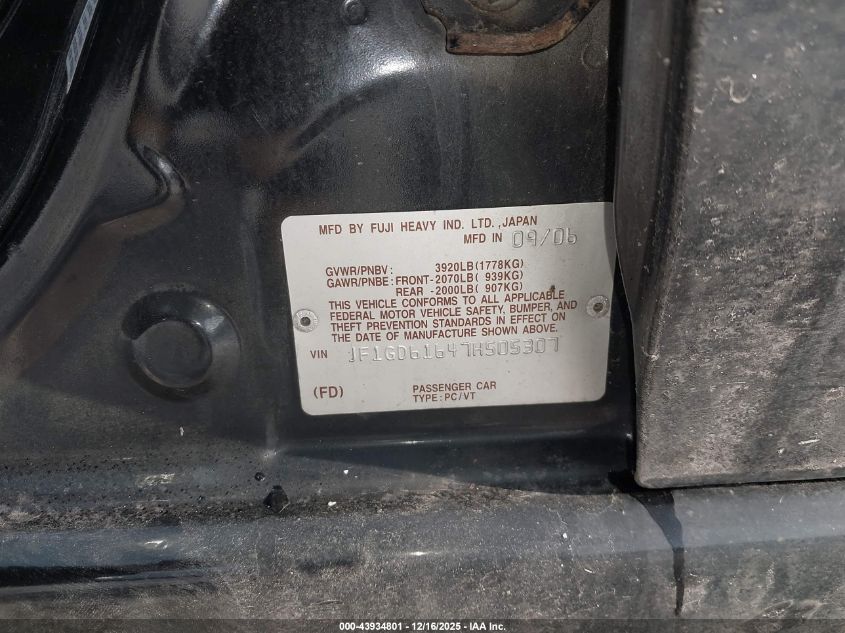 2007 Subaru Impreza 2.5I VIN: JF1GD61647H505307 Lot: 43934801