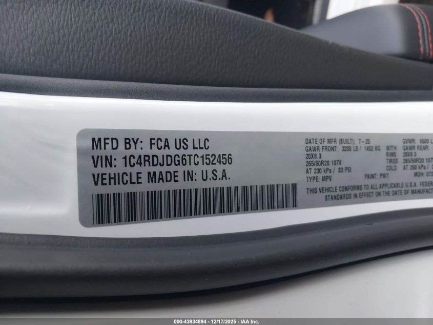 2026 Dodge Durango Gt Plus Awd VIN: 1C4RDJDG6TC152456 Lot: 43934894