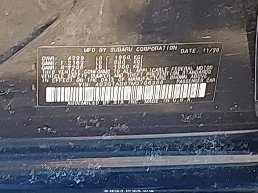 2021 Subaru Impreza 5-Door VIN: 4S3GTAB67M3706366 Lot: 43934899