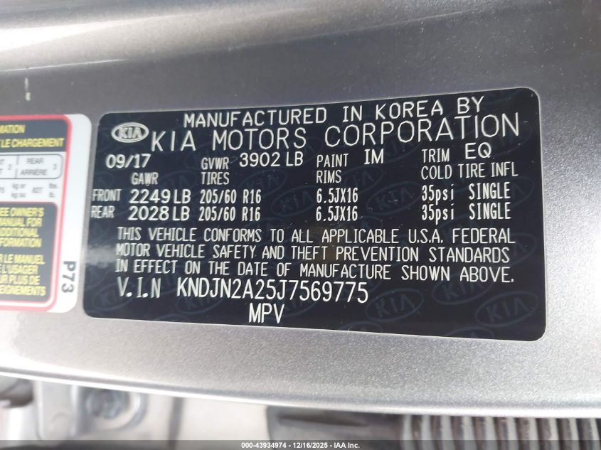 2018 Kia Soul VIN: KNDJN2A25J7569775 Lot: 43934974