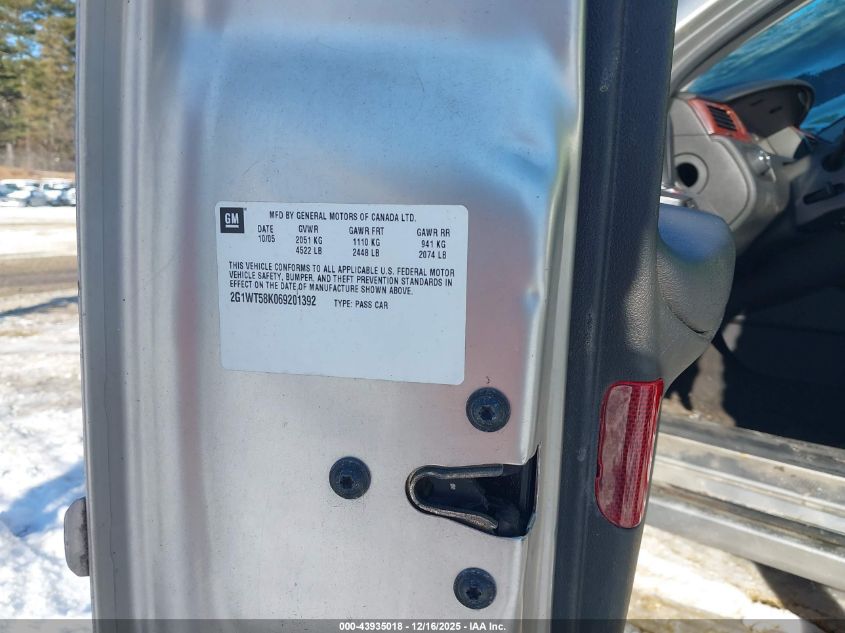 2006 Chevrolet Impala Lt VIN: 2G1WT58K069201392 Lot: 43935018