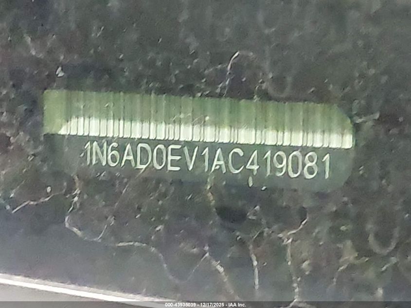 2010 Nissan Frontier Le VIN: 1N6AD0EV1AC419081 Lot: 43935039