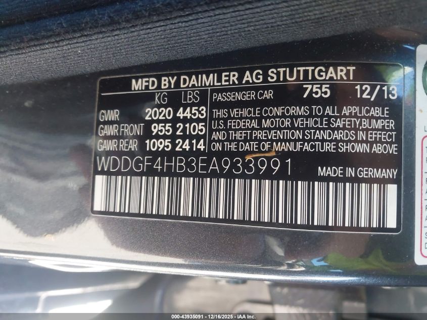 2014 Mercedes-Benz C-Class C 250 Sport VIN: WDDGF4HB3EA933991 Lot: 43935091