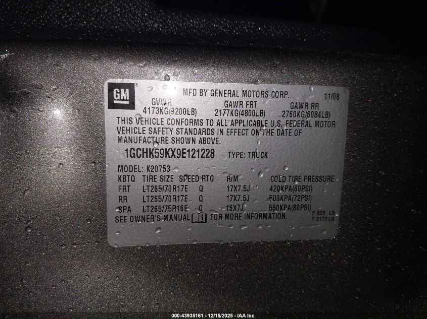 2009 Chevrolet Silverado 2500Hd Lt VIN: 1GCHK59KX9E121228 Lot: 43935161