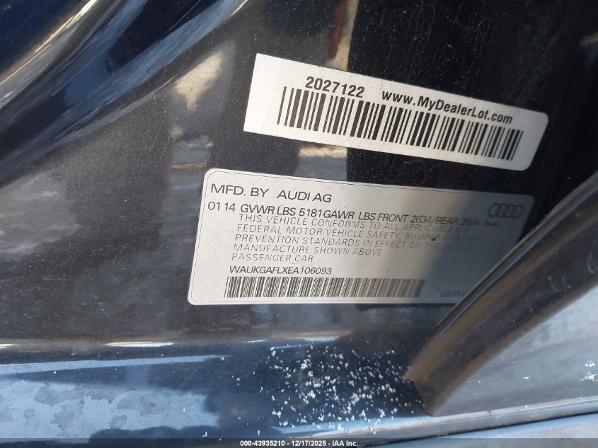 2014 Audi S4 3.0T Premium Plus VIN: WAUKGAFLXEA106093 Lot: 43935210