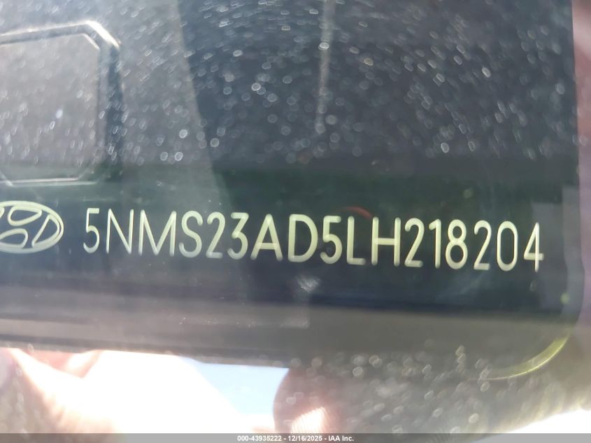 2020 Hyundai Santa Fe Se VIN: 5NMS23AD5LH218204 Lot: 43935222