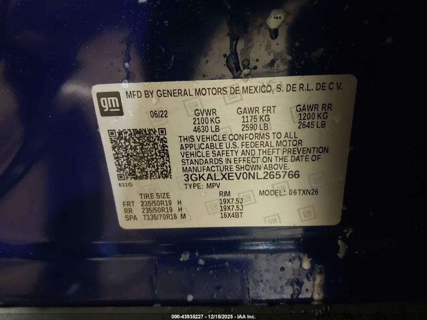 2022 GMC Terrain Awd Denali VIN: 3GKALXEV0NL265766 Lot: 43935227