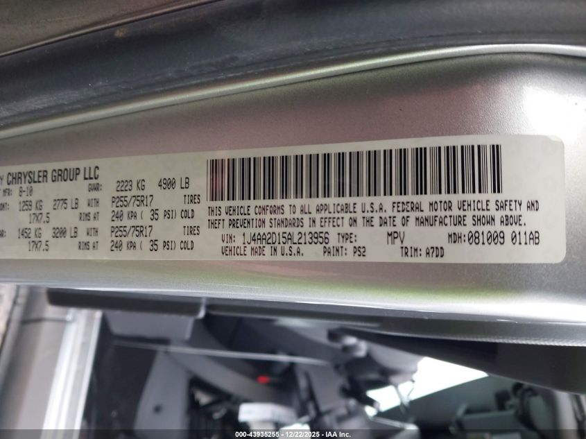 2010 Jeep Wrangler Sport VIN: 1J4AA2D15AL213956 Lot: 43935255