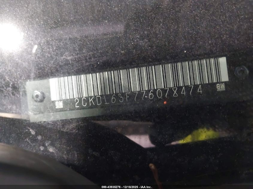 2007 Pontiac Torrent VIN: 2CKDL63F776078474 Lot: 43935276