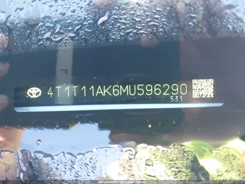 2021 Toyota Camry Se VIN: 4T1T11AK6MU596290 Lot: 43935282