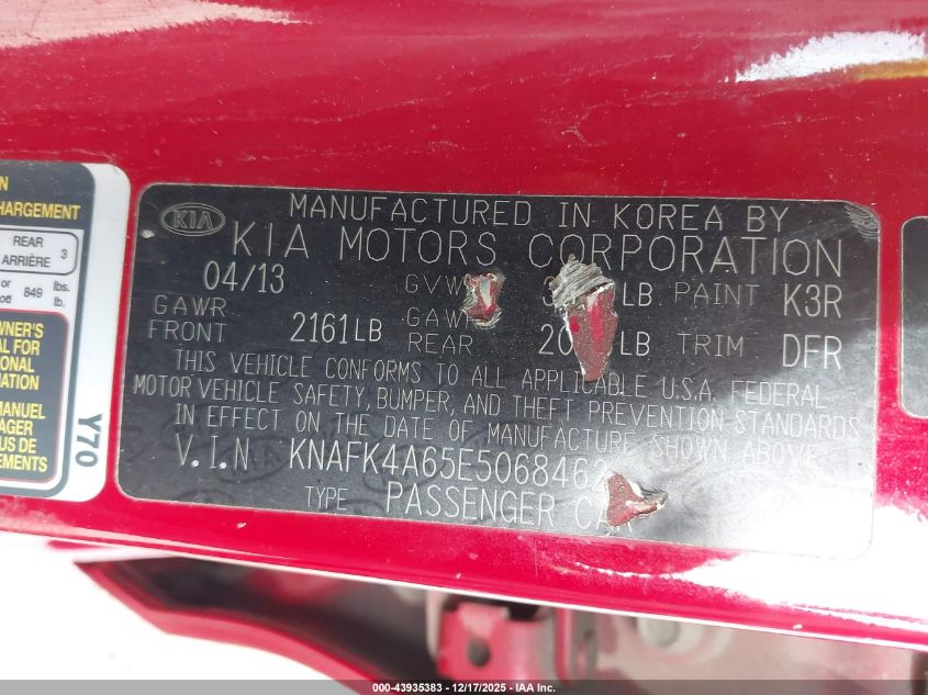 2014 Kia Forte Lx VIN: KNAFK4A65E5068462 Lot: 43935383