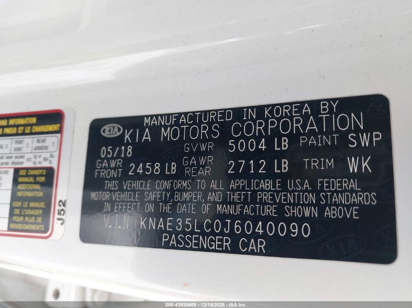 2018 Kia Stinger Gt VIN: KNAE35LC0J6040090 Lot: 43935408