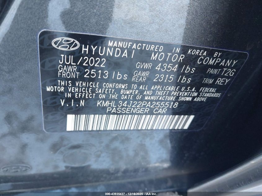 2023 Hyundai Sonata Limited VIN: KMHL34J22PA255518 Lot: 43935437