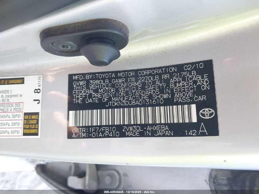 2010 Toyota Prius Iii VIN: JTDKN3DU8A0131610 Lot: 43935445