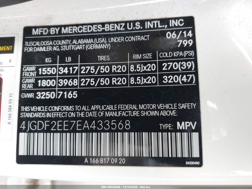 2014 Mercedes-Benz Gl 350 Bluetec 4Matic VIN: 4JGDF2EE7EA433568 Lot: 43935448