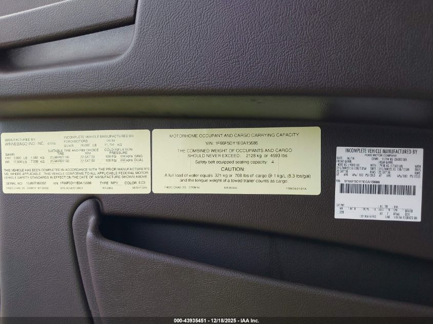 2014 Ford F53 VIN: 1F66F5DY1E0A15686 Lot: 43935451