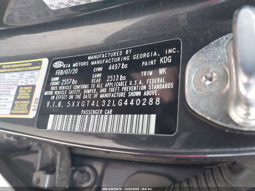 2020 Kia Optima Lx VIN: 5XXGT4L32LG440288 Lot: 43935478