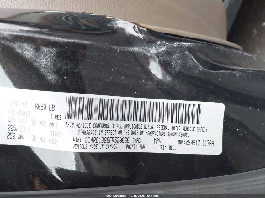 2015 Chrysler Town & Country Touring VIN: 2C4RC1BG8FR520668 Lot: 43935502