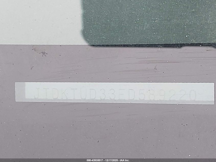 2014 Toyota Yaris Se (Tmc/Cbu Plant) VIN: JTDKTUD33ED589220 Lot: 43935517