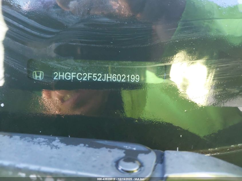 2018 Honda Civic Lx VIN: 2HGFC2F52JH602199 Lot: 43935519