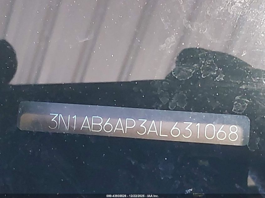 2010 Nissan Sentra 2.0S VIN: 3N1AB6AP3AL631068 Lot: 43935526