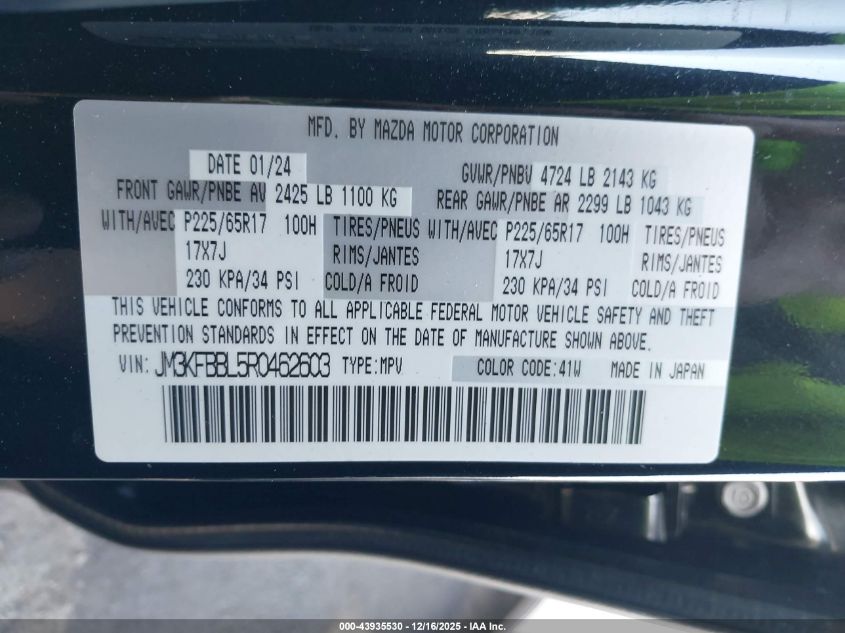 2024 Mazda Cx-5 2.5 S Select VIN: JM3KFBBL5R0462603 Lot: 43935530