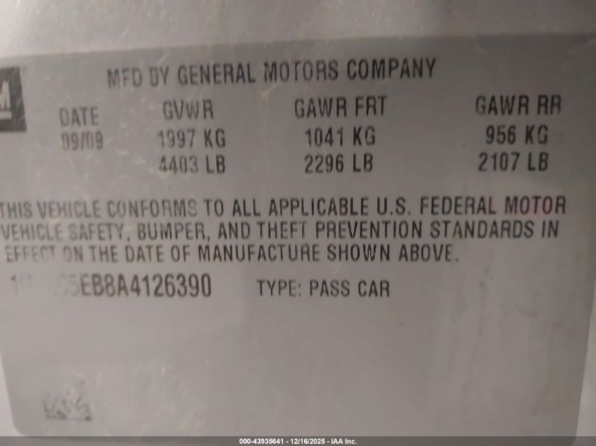 2010 Chevrolet Malibu Lt VIN: 1G1ZC5EB8A4126390 Lot: 43935641