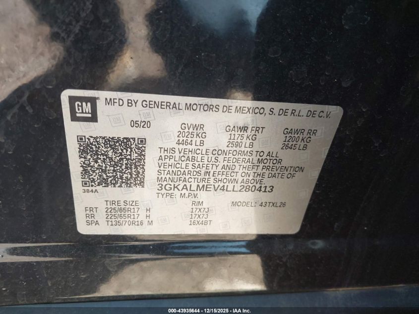 2020 GMC Terrain Fwd Sle VIN: 3GKALMEV4LL280413 Lot: 43935644