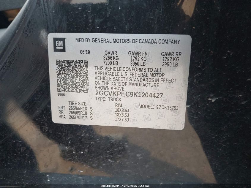 2019 Chevrolet Silverado 1500 Ld Lt VIN: 2GCVKPEC9K1204427 Lot: 43935691