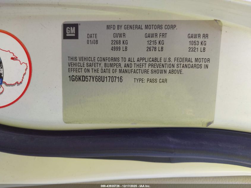 2008 Cadillac Dts 1Sa VIN: 1G6KD57Y68U170716 Lot: 43935726