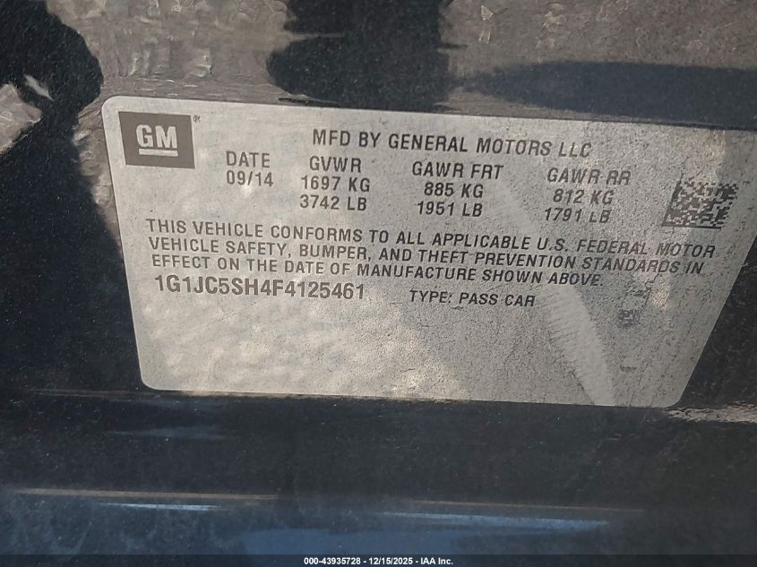 2015 Chevrolet Sonic Lt Auto VIN: 1G1JC5SH4F4125461 Lot: 43935728