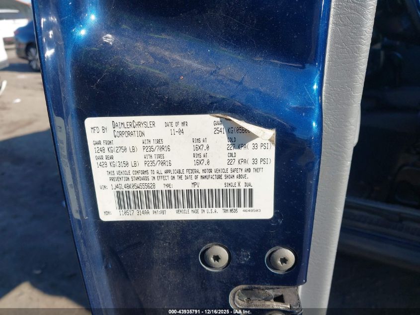 2005 Jeep Liberty Sport VIN: 1J4GL48K05W555628 Lot: 43935791