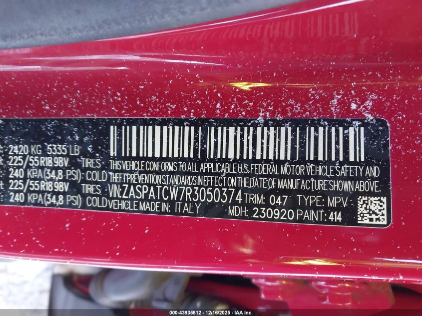2024 Alfa Romeo Tonale Ti Eawd VIN: ZASPATCW7R3050374 Lot: 43935812